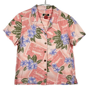 La Cabana Hawaiian Pink Floral Button-Up Shirt Size Small